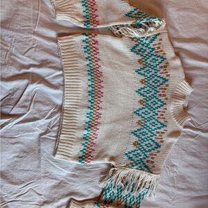 Rock & Roll Denim Women's Cream Sweater with Teal and Pink Accents